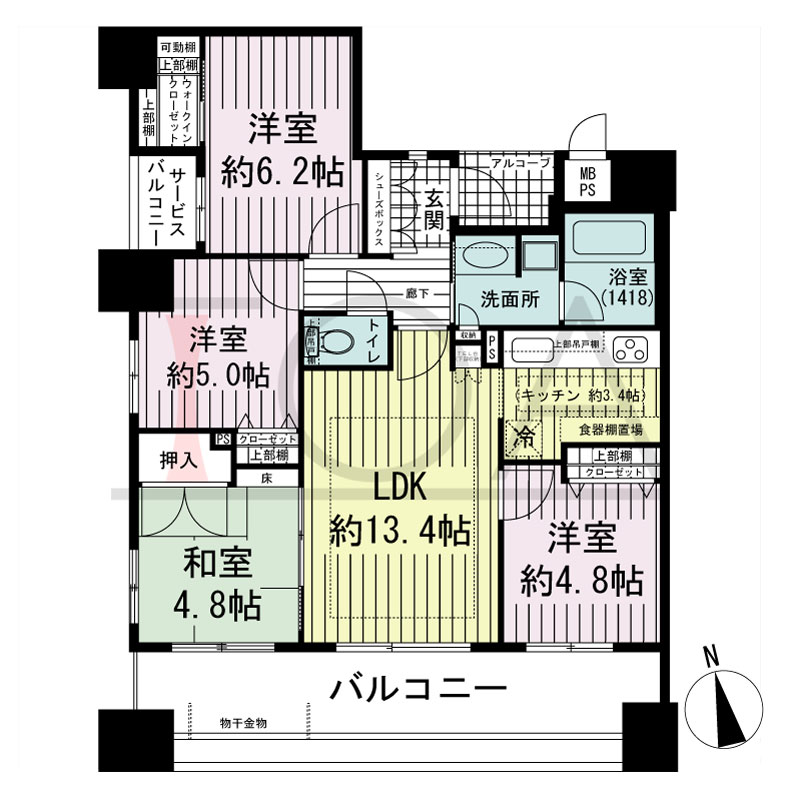 ワコーレウォータービュー垂水の間取り図 南西向き 4LDK
専有面積75.09m2
バルコニー面積17.70m2
サービスバルコニー面積1.76m2