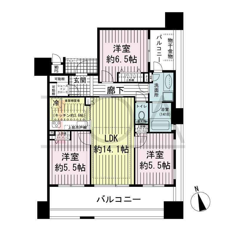 ワコーレウォータービュー垂水の間取り図 南西向き
3LDK
専有面積70.50m2
バルコニー面積21.12m2