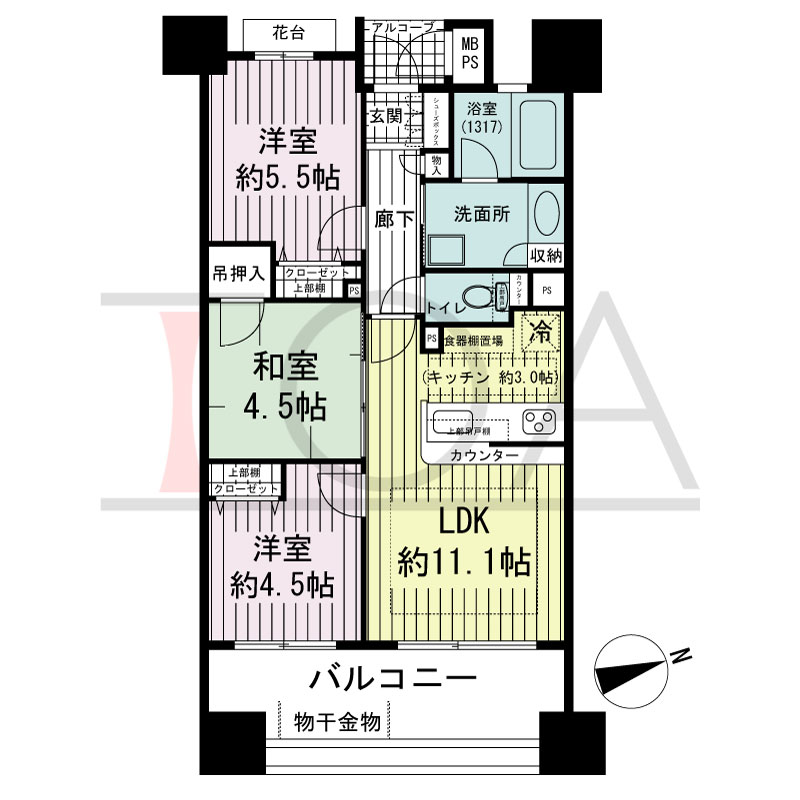 ワコーレウォータービュー垂水の間取り図 南東向き
3LDK
専有面積57.28m2
バルコニー面積12.10m2