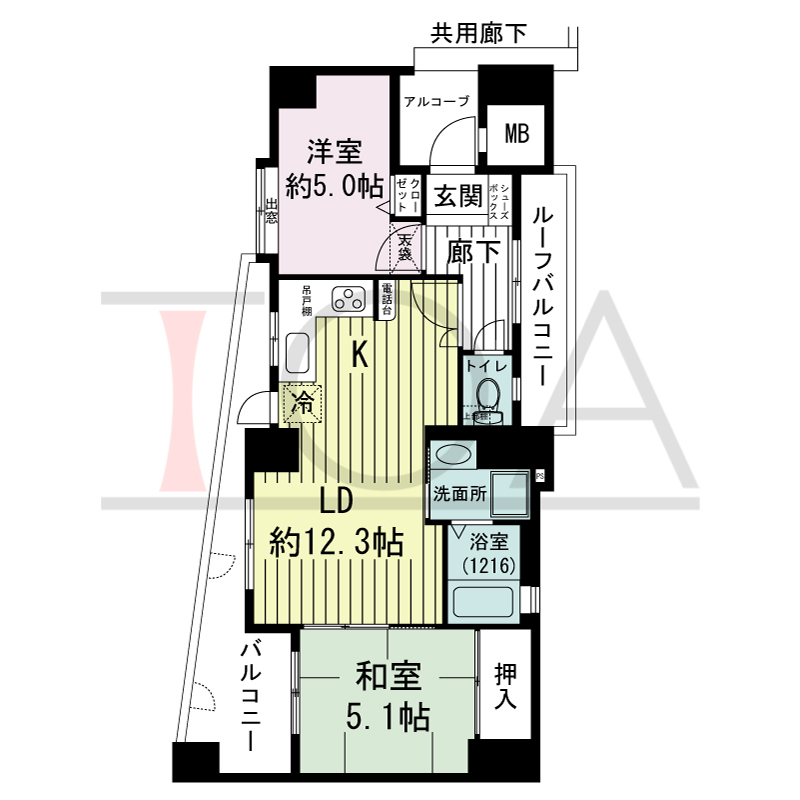 グランプレステージ西明石駅前の間取り図 南東向き 2LDK
専有面積50.05m2
バルコニー面積9.18m2
ルーフバルコニー面積4.55m2