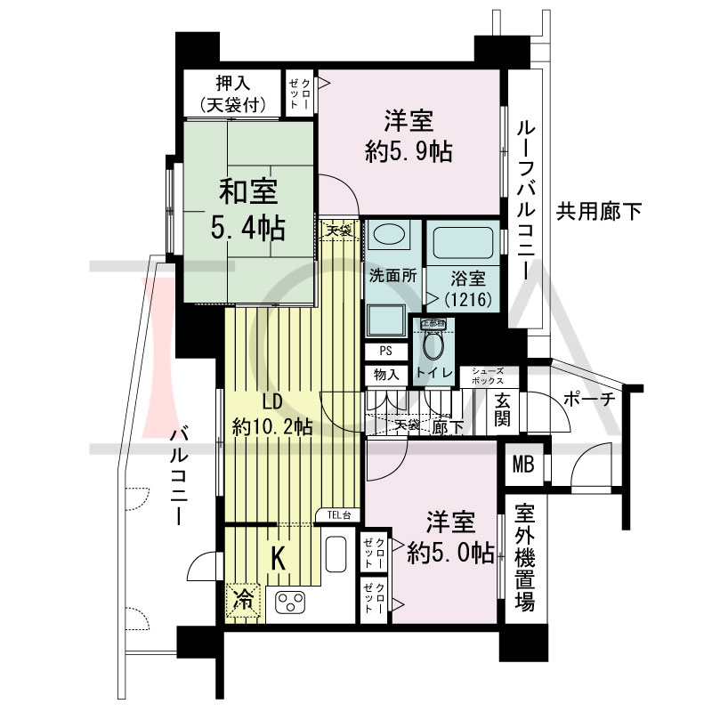 グランプレステージ西明石駅前の間取り図 南東向き
3LDK
専有面積58.46m2
バルコニー面積11.11m2
ルーフバルコニー面積3.86m2