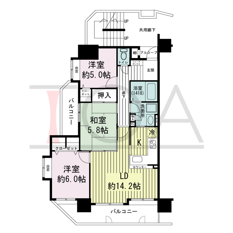 グランプレステージ西明石駅前の間取り図 南東向き
3LDK
専有面積70.67m2
バルコニー面積15.36m2
