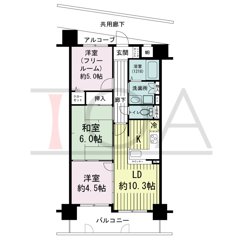 グランプレステージ西明石駅前の間取り図 南東向き
2LDK+F・3LDK
専有面積57.67m2
バルコニー面積9.11m2