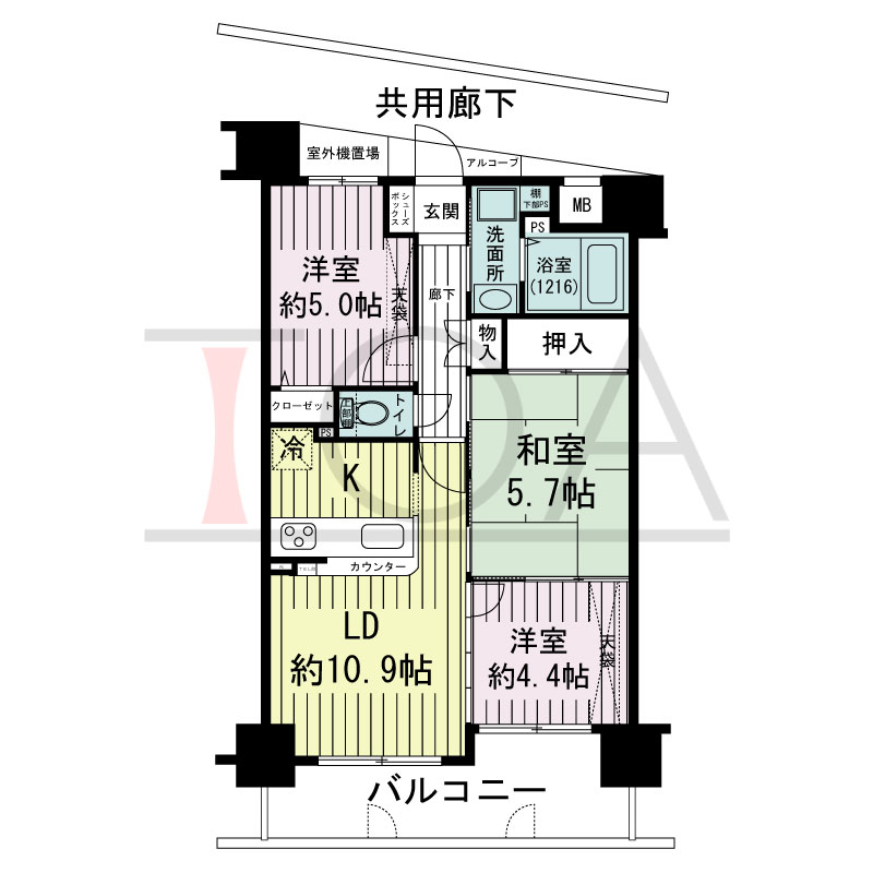 グランプレステージ西明石駅前の間取り図 南東向き
2LDK+F・3LDK
専有面積56.68m2
バルコニー面積9.68m2