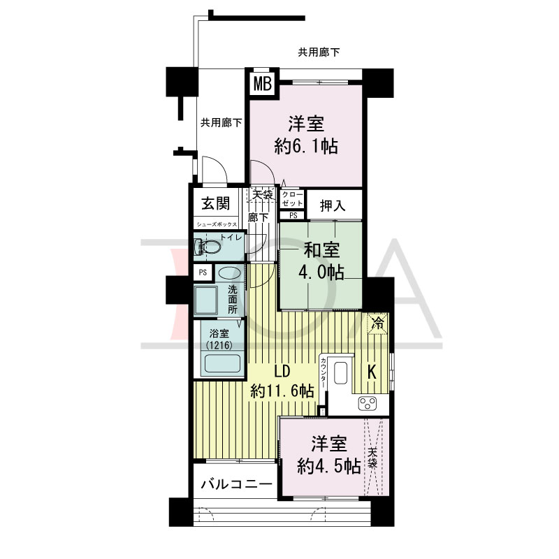 グランプレステージ西明石駅前の間取り図 南東向き
2LDK+F
専有面積56.09m2
バルコニー面積6.87m2