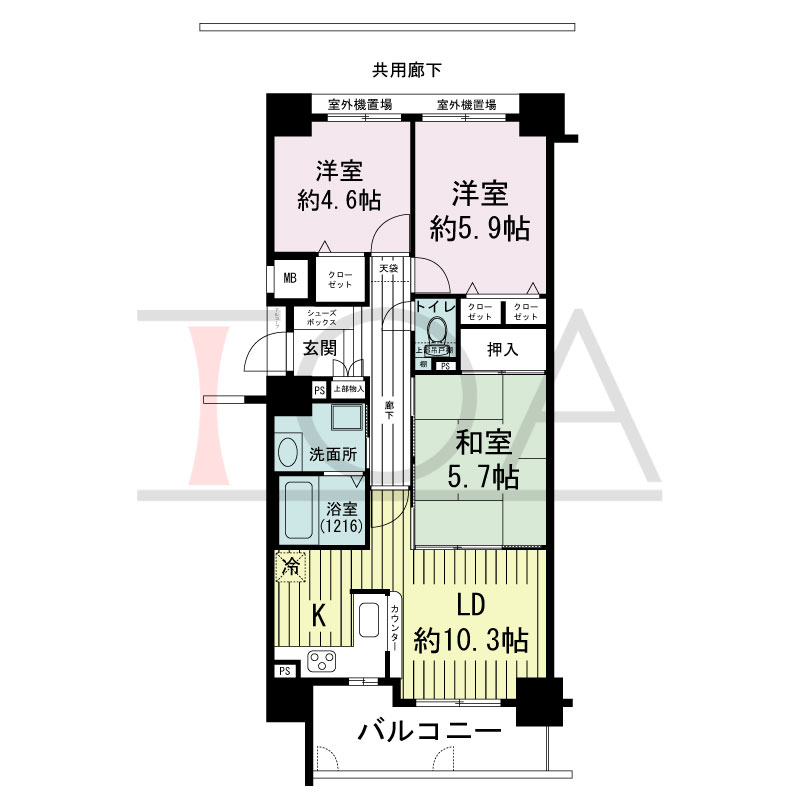グランプレステージ西明石駅前の間取り図 南東向き
3LDK
専有面積61.48m2
バルコニー面積7.32m2