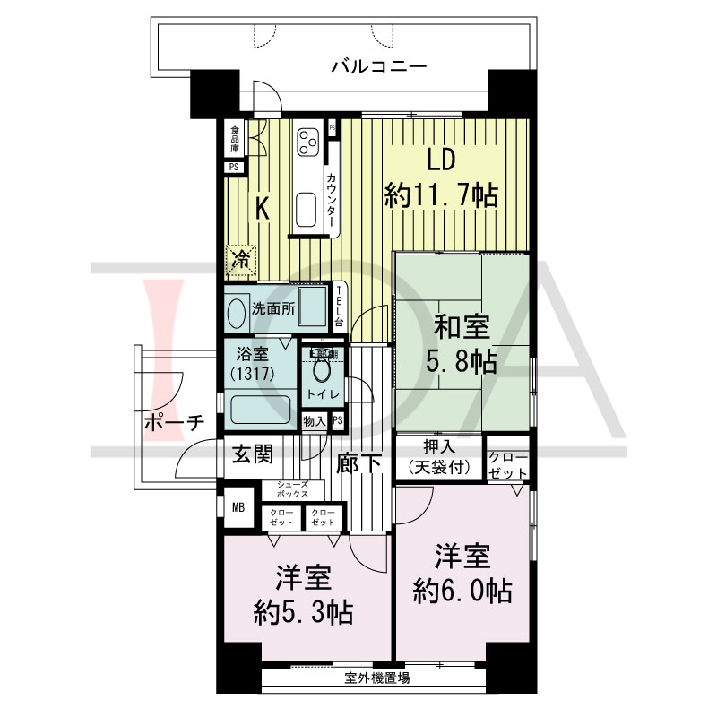 グランプレステージ西明石駅前の間取り図 南東向き 3LDK
専有面積64.55m2
バルコニー面積10.98m2
ルーフバルコニー面積1.16m2