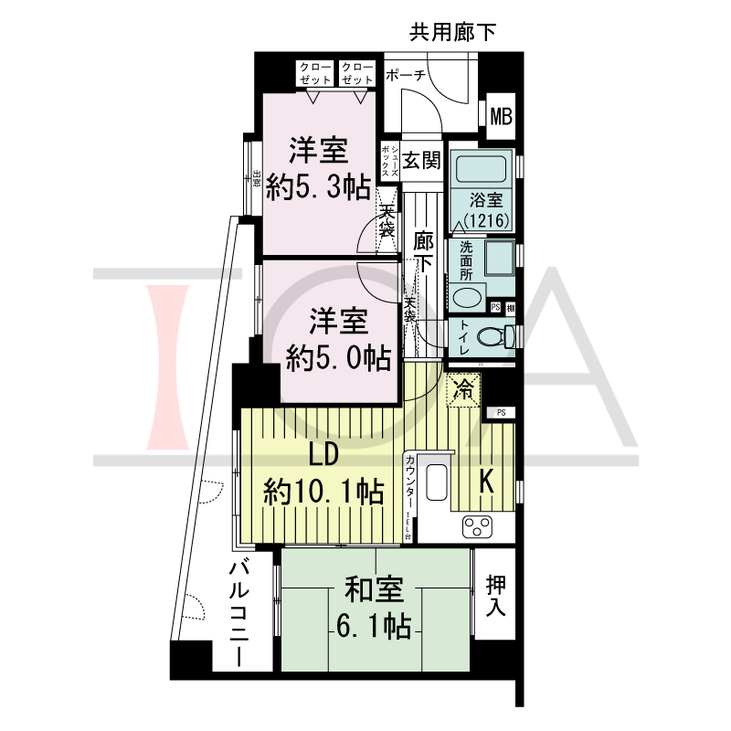 グランプレステージ西明石駅前の間取り図 南東向き
3LDK
専有面積59.14m2
バルコニー面積9.04m2
