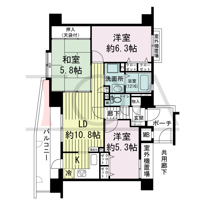 グランプレステージ西明石駅前の間取り図 南東向き
2LDK+F
専有面積62.76m2
バルコニー面積11.11m2