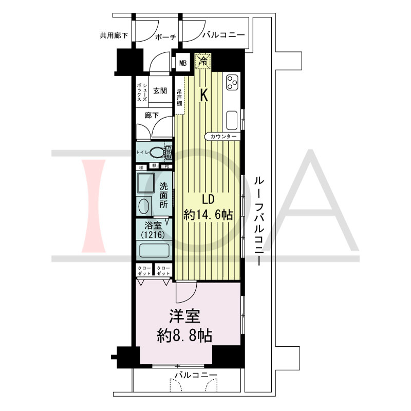 グランプレステージ西明石駅前の間取り図 南東向き 1LDK
専有面積50.01m2
バルコニー面積7.80m2
ルーフバルコニー面積17.83m2