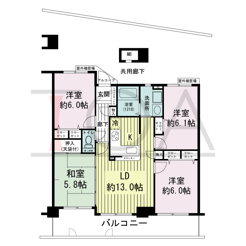 グランプレステージ西明石駅前の間取り図 南東向き
4LDK
専有面積76.87m2
バルコニー面積14.06m2