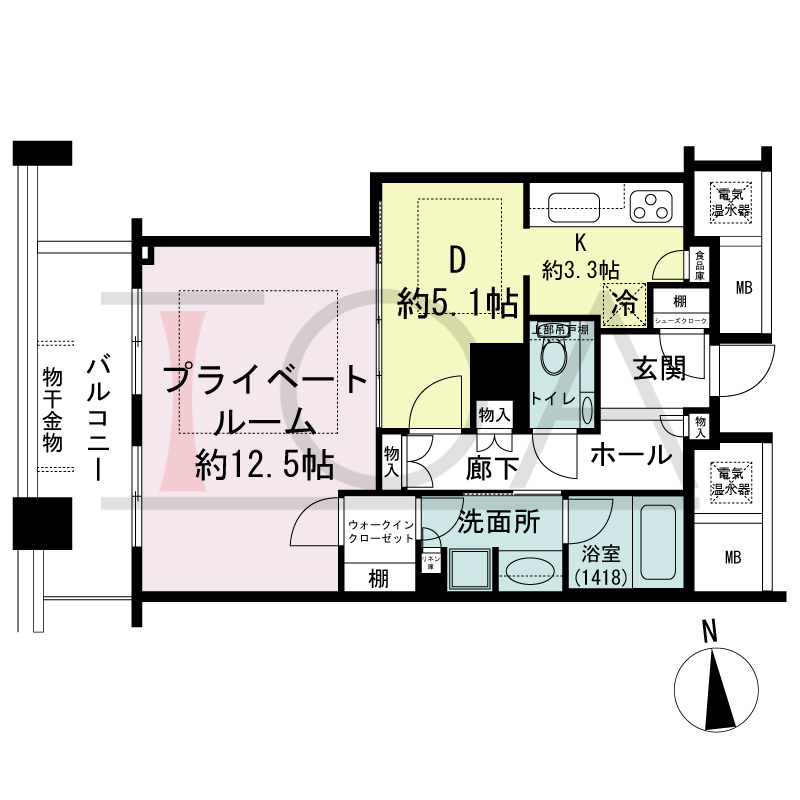 ザ・タワー大阪の間取り図 西向き 1LDK 専有面積55.11m2
バルコニー面積9.28m2
※18から29・32から40階のバルコニー面積9.34m2