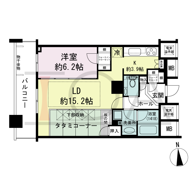 ザ・タワー大阪の間取り図 西向き 1LDK+ﾀﾀﾐｺｰﾅｰ 専有面積58.01m2
バルコニー面積11.26m2