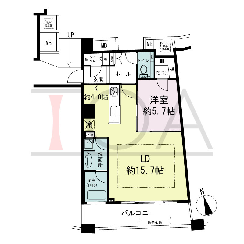 ザ・タワー大阪の間取り図 南向き 1LDK 専有面積60.73m2
バルコニー面積11.03m2