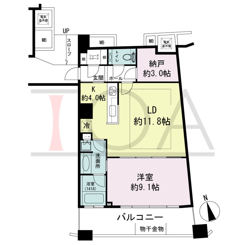 ザ・タワー大阪の間取り図 南向き 1LDK+N 専有面積60.73m2
バルコニー面積11.03m2