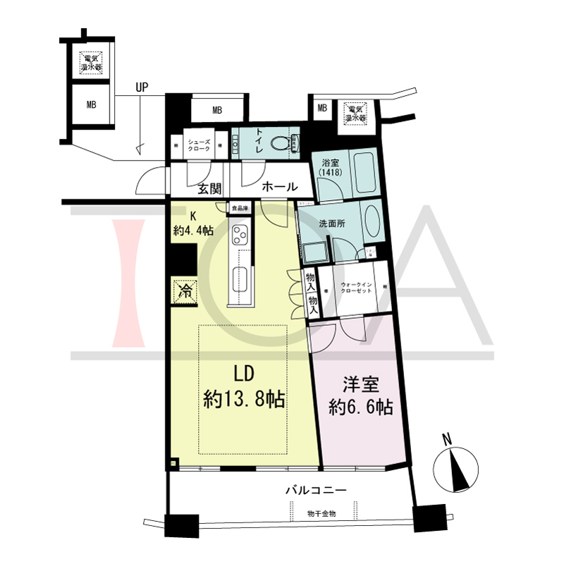 ザ・タワー大阪の間取り図 南向き 1LDK+N 専有面積60.73m2
バルコニー面積11.03m2