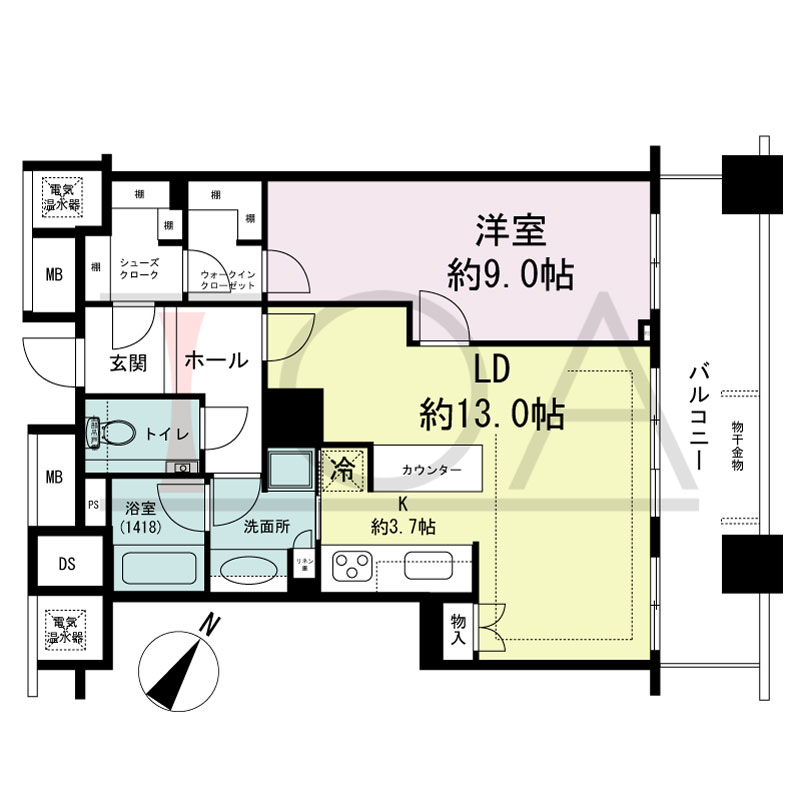 ザ・タワー大阪の間取り図 北東向き 1LDK 専有面積64.08m2
バルコニー面積12.85m2