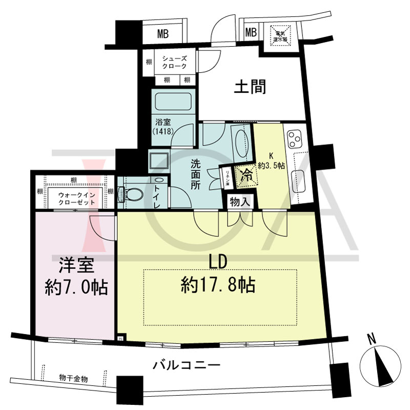 ザ・タワー大阪の間取り図 南向き 1LD・K+土間 専有面積73.25m2
バルコニー面積15.13m2
※32から40階のバルコニー面積15.31m2