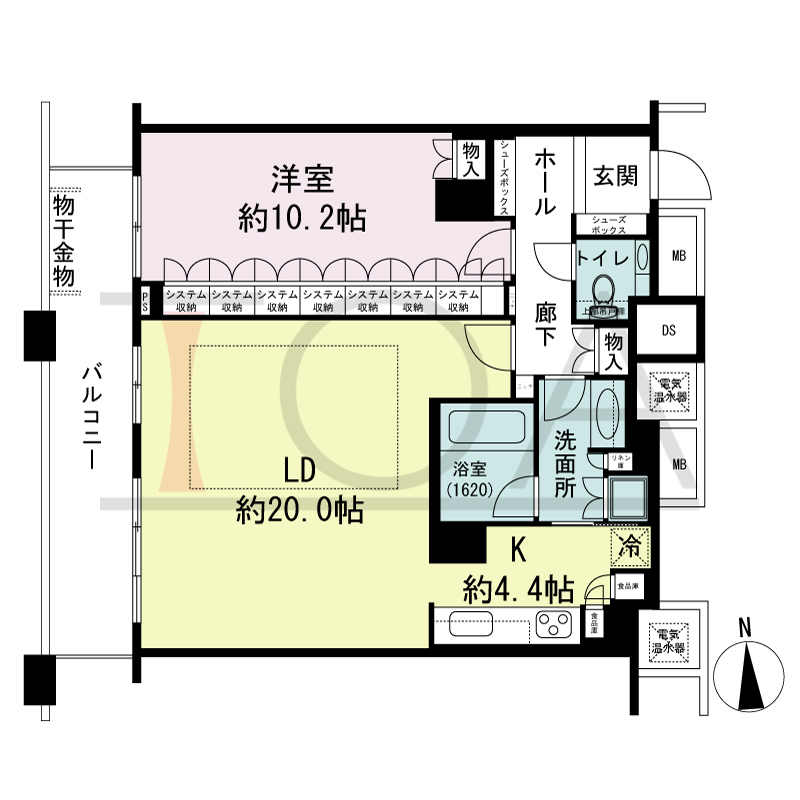 ザ・タワー大阪の間取り図 西向き 1LDK 専有面積82.35m2
バルコニー面積14.14m2
