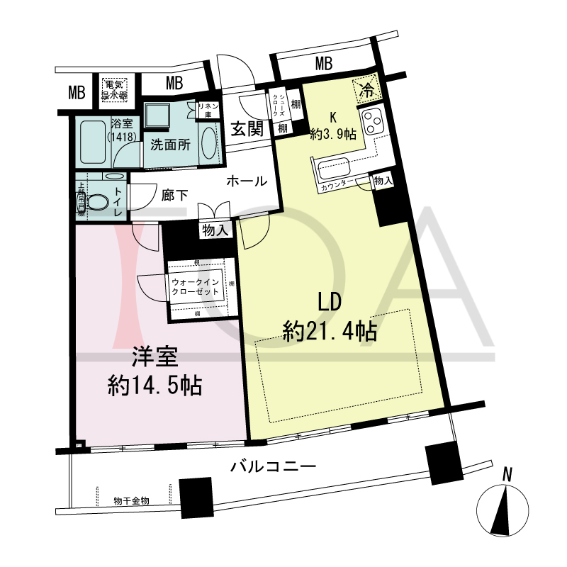 ザ・タワー大阪の間取り図 南向き 1LDK 専有面積90.64m2
バルコニー面積16.93m2