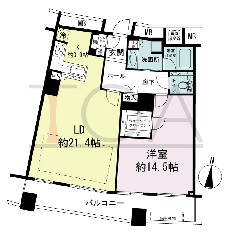 ザ・タワー大阪の間取り図 南向き 1LDK 専有面積90.64m2
バルコニー面積16.93m2