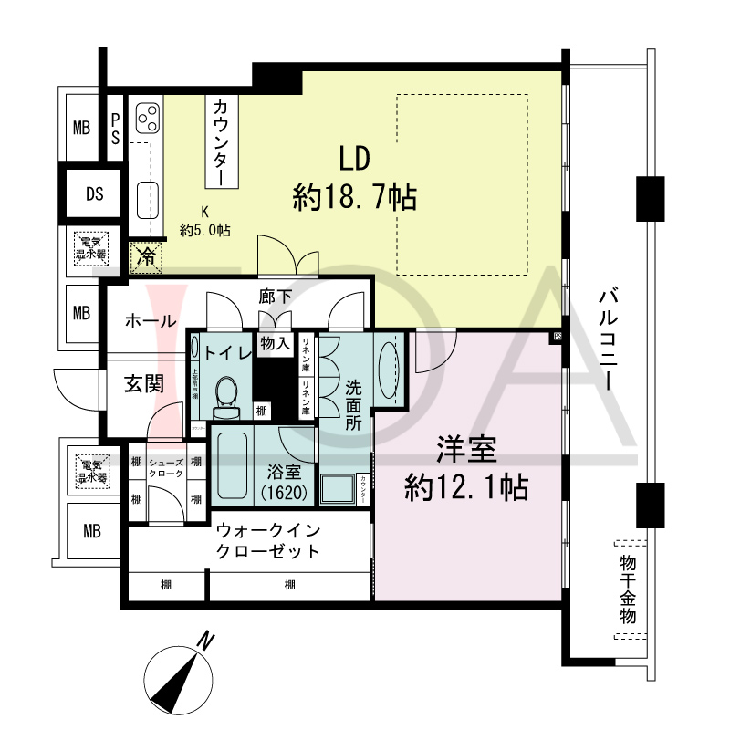 ザ・タワー大阪の間取り図 北東向き 1LDK 専有面積93.29m2
バルコニー面積19.43m2