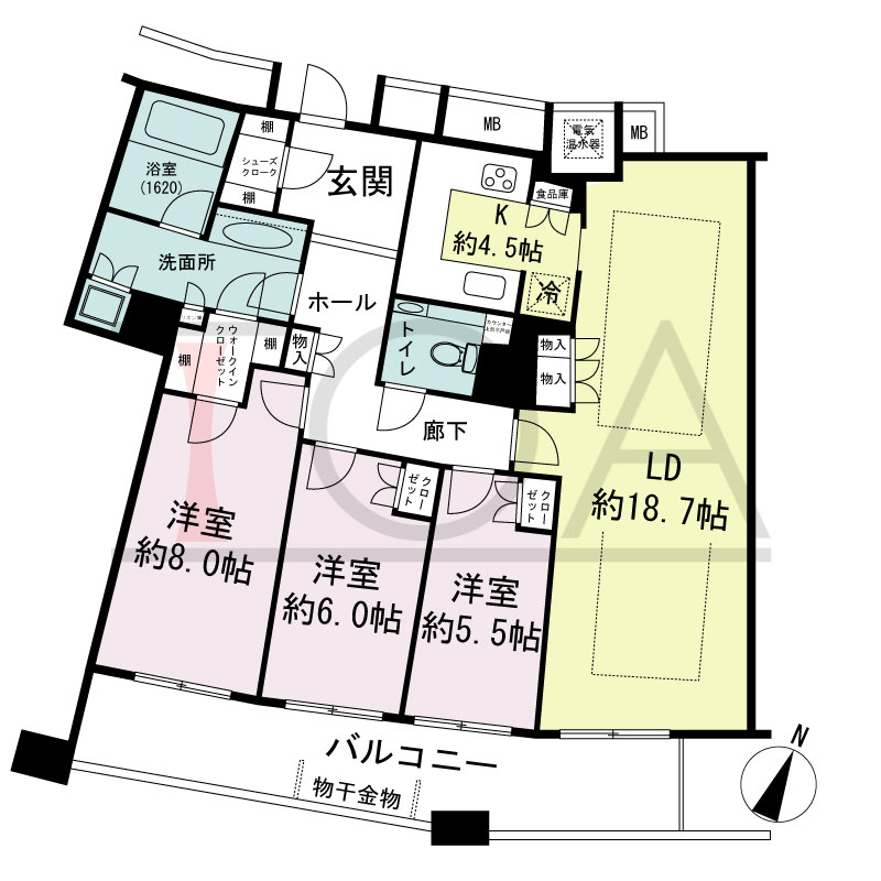 ザ・タワー大阪の間取り図 南向き 3LD・K+土間 専有面積102.13m2
バルコニー面積15.92m2