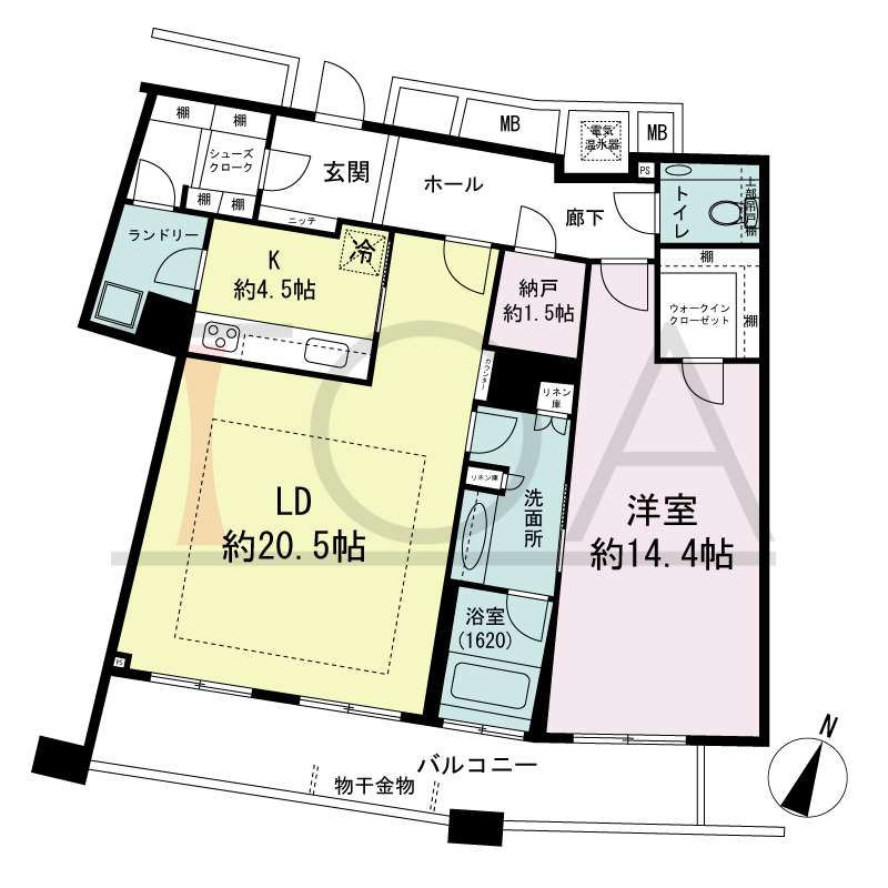 ザ・タワー大阪の間取り図 南向き 1LD・K+N 専有面積102.13m2
バルコニー面積15.92m2