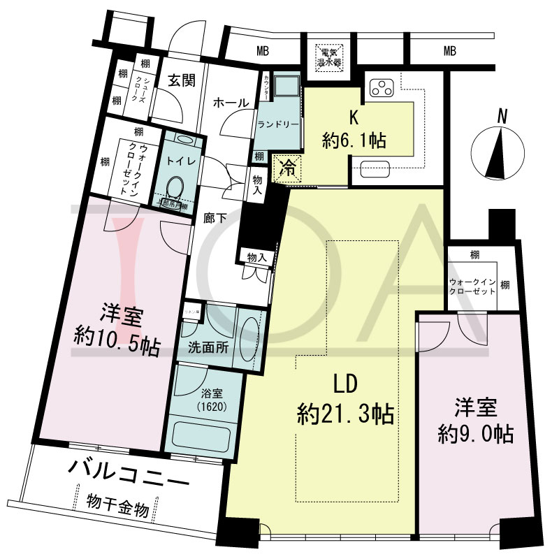 ザ・タワー大阪の間取り図 南向き 2LD+K 専有面積109.26m2
バルコニー面積7.42m2