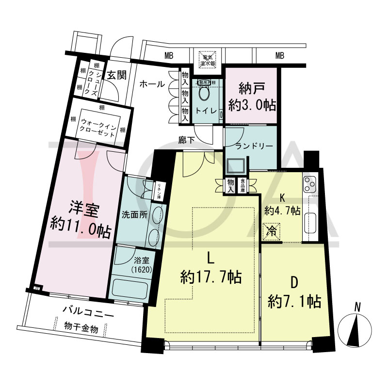 ザ・タワー大阪の間取り図 南向き 1L・DK+N 専有面積109.26m2
バルコニー面積7.42m2