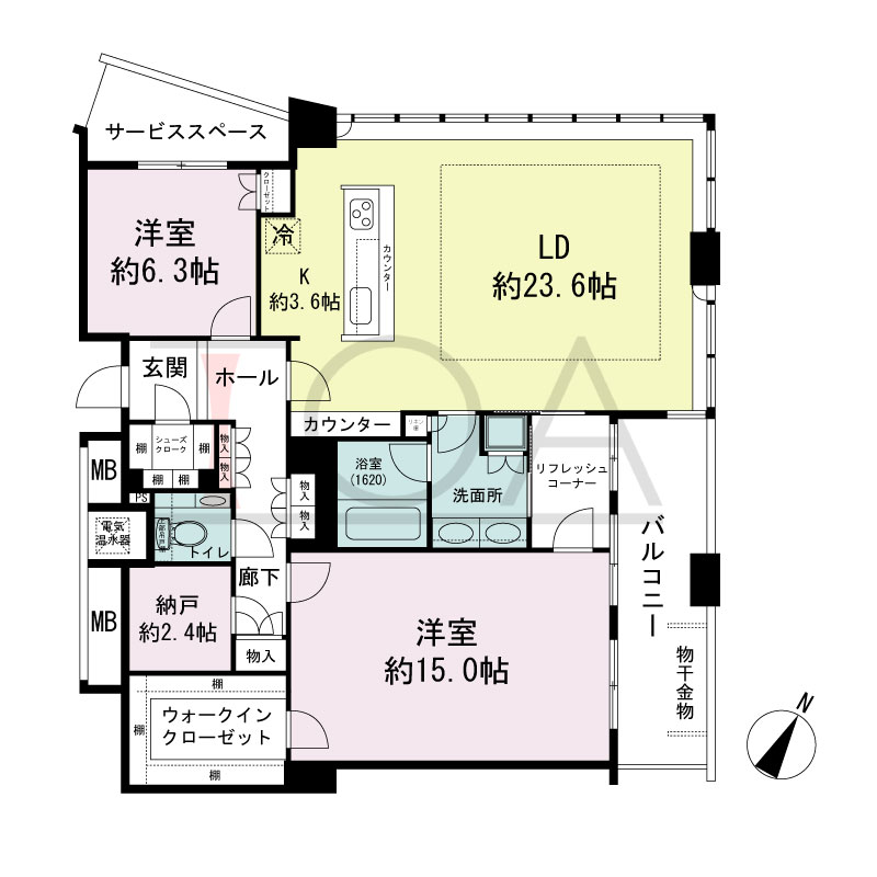 ザ・タワー大阪の間取り図 東向き角 2LDK+ﾘﾌﾚｯｼｭｺｰﾅｰ+N 専有面積119.71m2
バルコニー面積10.73m2
サービススペース面積5.25m2