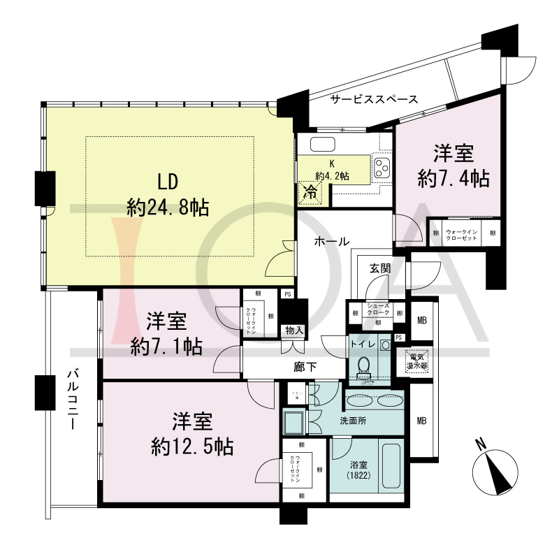 ザ・タワー大阪の間取り図 西向き 3LDK 専有面積128.85m2
バルコニー面積10.78m2
サービススペース面積5.80m2