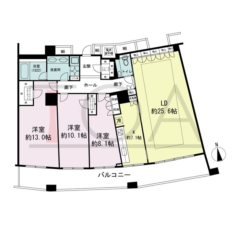 ザ・タワー大阪の間取り図 南向き 3LD・K 専有面積141.89m2
バルコニー面積25.51m2