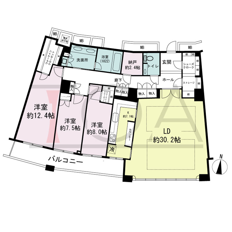ザ・タワー大阪の間取り図 南向き 3LD・K+N+S 専有面積162.55m2
バルコニー面積16.03m2