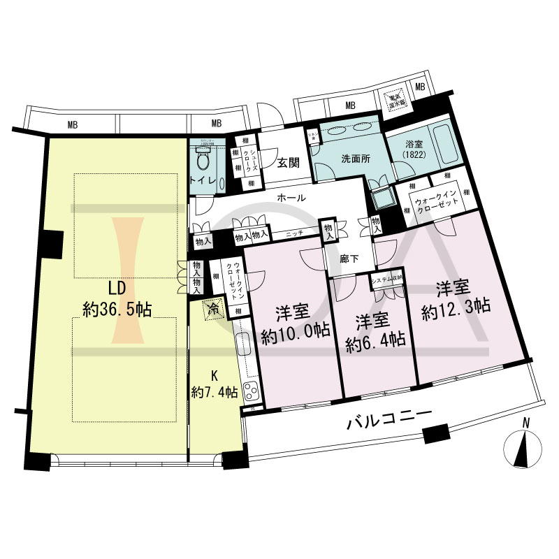 ザ・タワー大阪の間取り図 南向き 3LD・K 専有面積163.21m2
バルコニー面積15.95m2