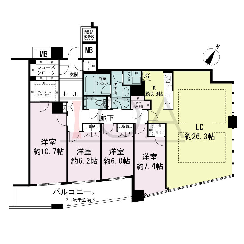 ザ・タワー大阪の間取り図 南東向き 4LDK+N 専有面積139.87m2
バルコニー面積14.45m2