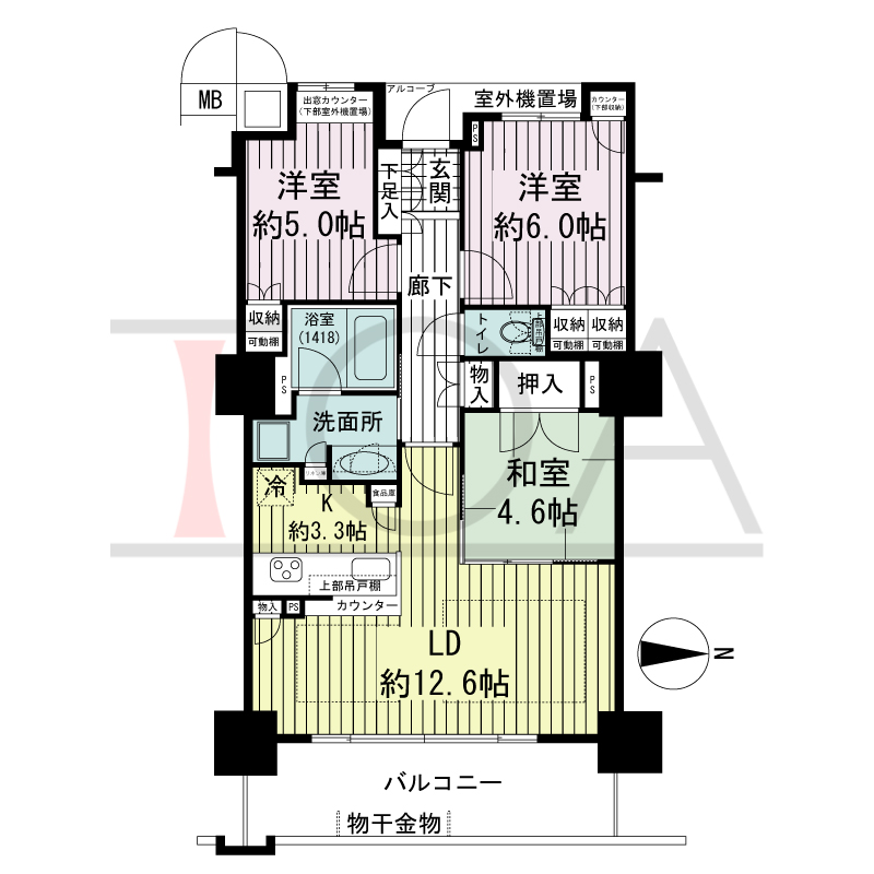 大阪福島タワーの間取り図 東向き 3LDK 専有面積73.58m2
アルコーブ面積1.50m2
バルコニー面積11.77m2