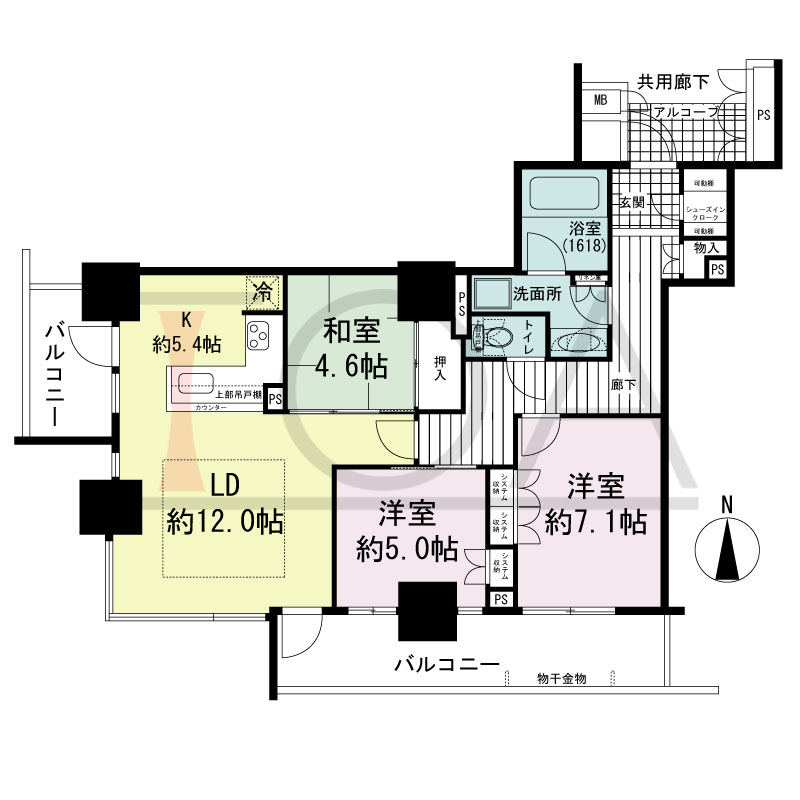 大阪福島タワーの間取り図 南向き 3LDK 専有面積83.16m2
アルコーブ面積3.09m2
バルコニー面積19.62m2