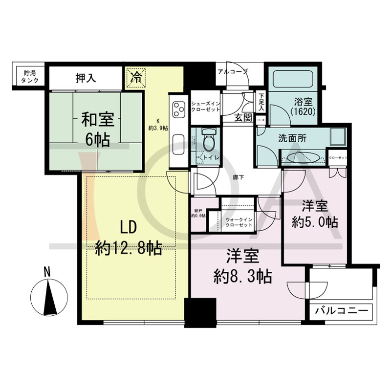 シティタワー西梅田の間取り図 南向き 3LDK+N 専有面積83.89m2
バルコニー面積4.43m2
アルコーブ面積1.95m2