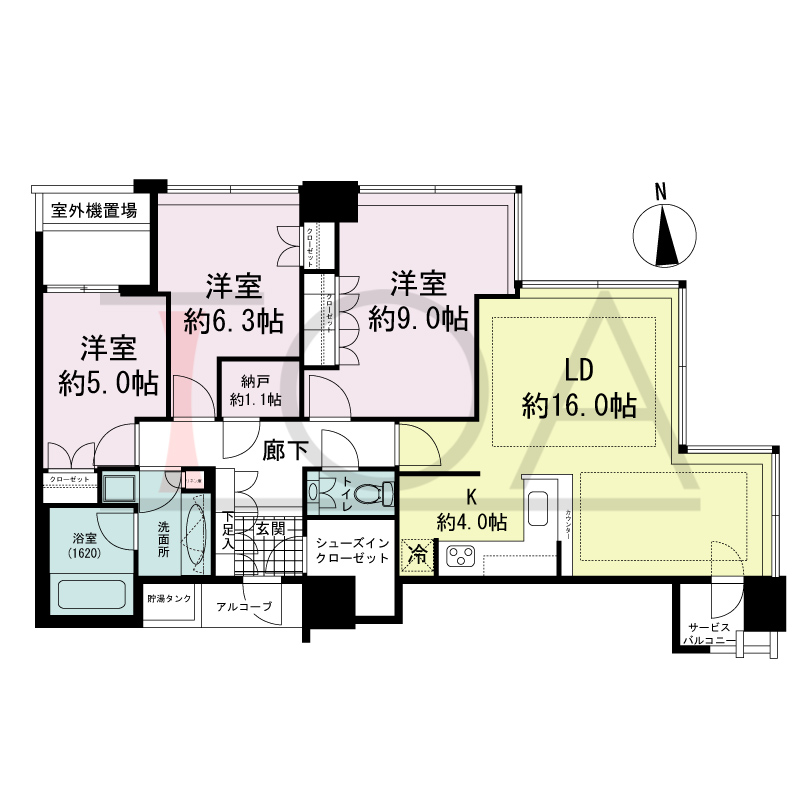 シティタワー西梅田の間取り図 東向き角 3LDK+N 専有面積92.11m2
サービスバルコニー面積2.51m2
アルコーブ面積2.09m2
室外機置場面積4.29m2
