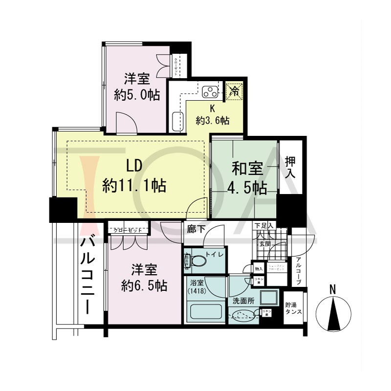 シティタワー西梅田の間取り図 西向き 3LDK 専有面積70.03m2
アルコーブ面積6.97m2
室外機置場面積1.61m2