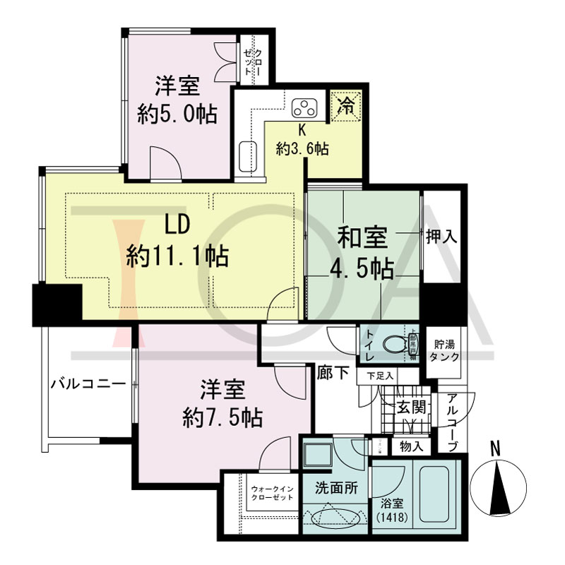 シティタワー西梅田の間取り図 西向き 3LDK 専有面積73.04m2
バルコニー面積4.82m2
アルコーブ面積1.06m2