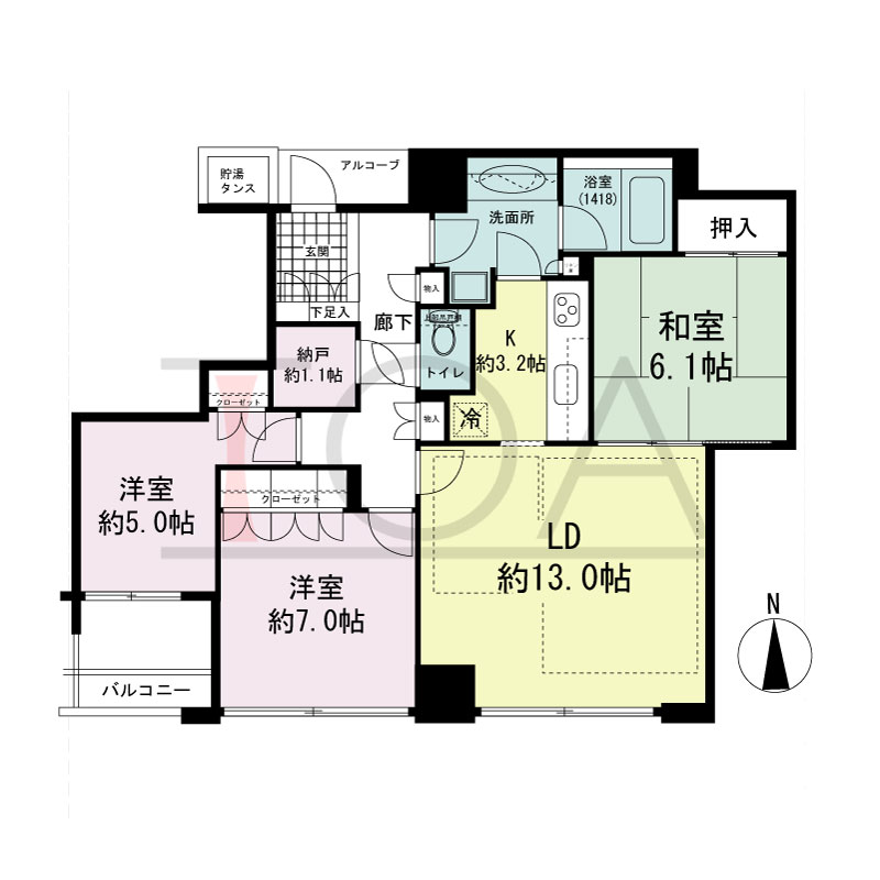 シティタワー西梅田の間取り図 南向き 3LDK+N 専有面積80.38m2
バルコニー面積4.24m2
アルコーブ面積2.29m2