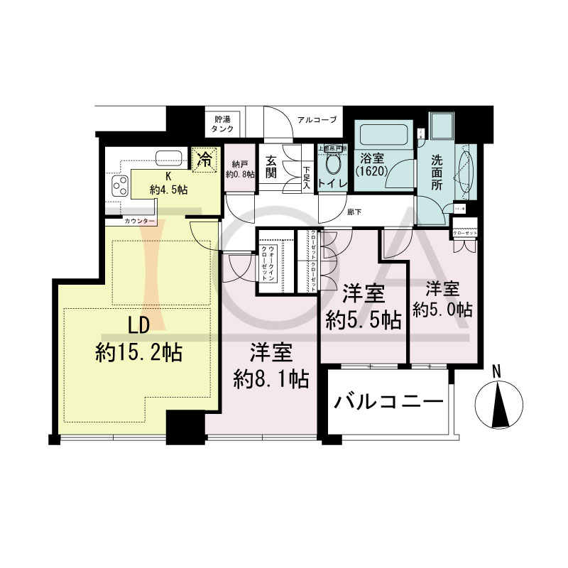 シティタワー西梅田の間取り図 南向き 3LDK+N 専有面積87.24m2
バルコニー面積6.77m2
アルコーブ面積2.41m2