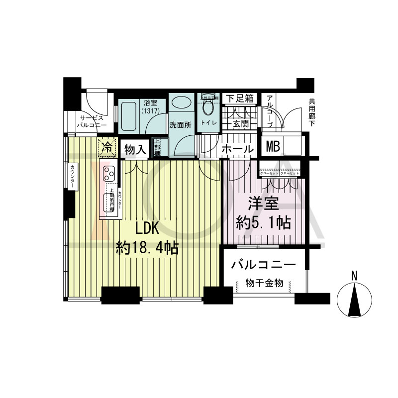 アーバンライフ御堂筋本町タワーの間取り図 南向き角 1LDK
2?7階
専有面積52.10m2
アルコーブ面積0.73m2
バルコニー面積5.56m2
サービスバルコニー面積2.38m2
8?18階
専有面積52.10m2
アルコーブ面積0.73m2
バルコニー面積43.99m2
サービスバルコニー面積2.10m2