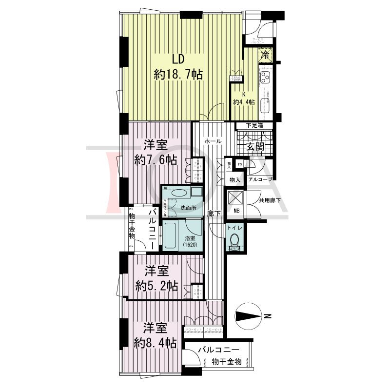 アーバンライフ御堂筋本町タワーの間取り図 南向き角 3LDK 専有面積98.98m2
アルコーブ面積0.73m2
バルコニー面積8.12m2
サービスバルコニー面積2.10m2