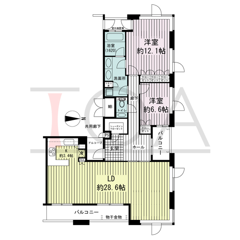 アーバンライフ御堂筋本町タワーの間取り図 北向き角 2LDK 専有面積11.533m2
アルコーブ面積2.80m2
バルコニー面積14.08m2