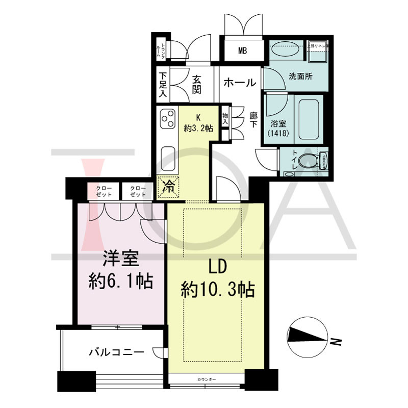 ディーグラフォート大阪NYタワーHIGOBASHIの間取り図 南向き 1LDK 専有面積50.83m2
バルコニー面積5.18m2