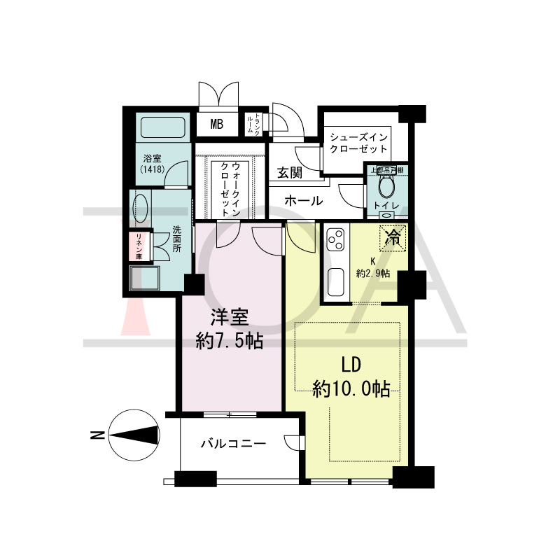 ディーグラフォート大阪NYタワーHIGOBASHIの間取り図 北向き 1LDK+WIC 専有面積55.45m2
バルコニー面積5.18m2