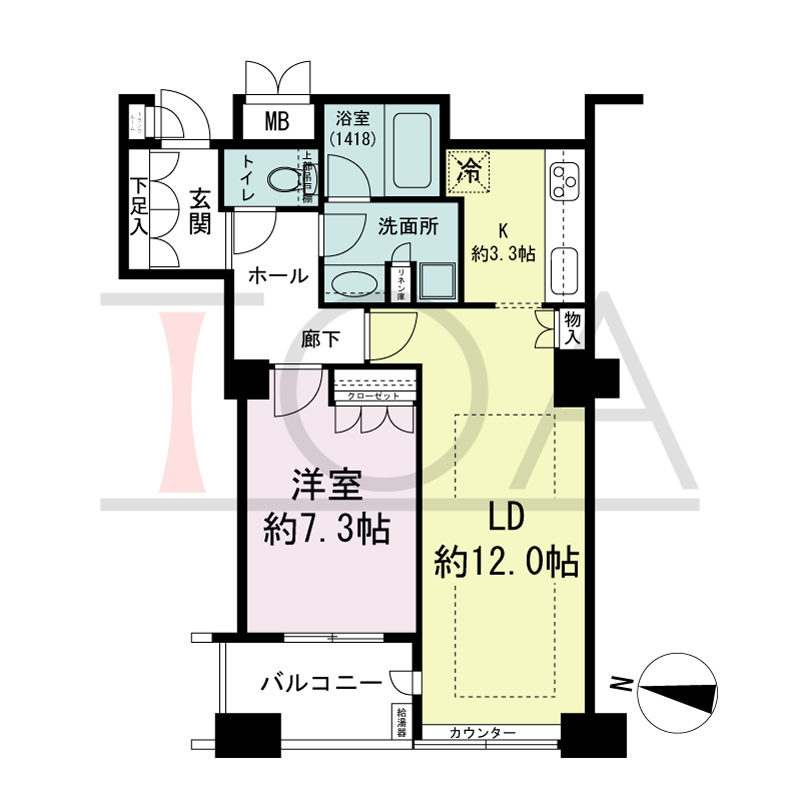 ディーグラフォート大阪NYタワーHIGOBASHIの間取り図 西向き 1LDK 専有面積55.43m2
バルコニー面積5.18m2